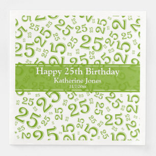 Age 25 Random Number Pattern Green/White Napkin