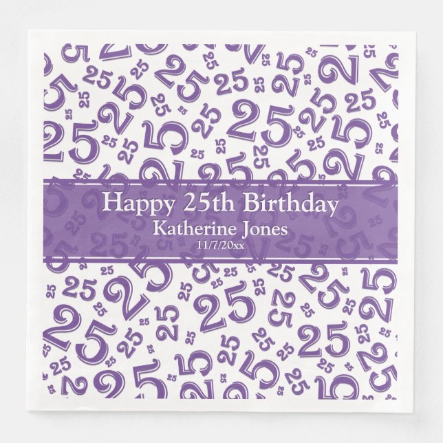 Age 25 Random Number Pattern Purple/White Napkin (Front)