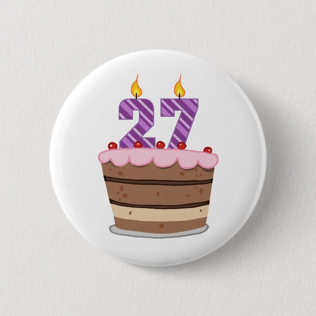 Age 27 on Birthday Cake 2 Inch Round Button (Front)