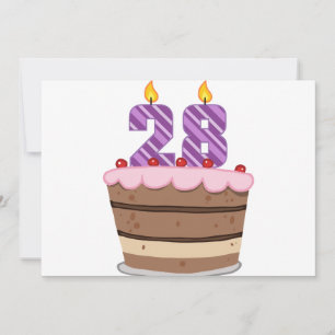 Age 28 on Birthday Cake Card
