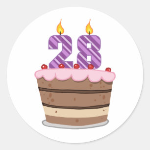 Age 28 on Birthday Cake Classic Round Sticker