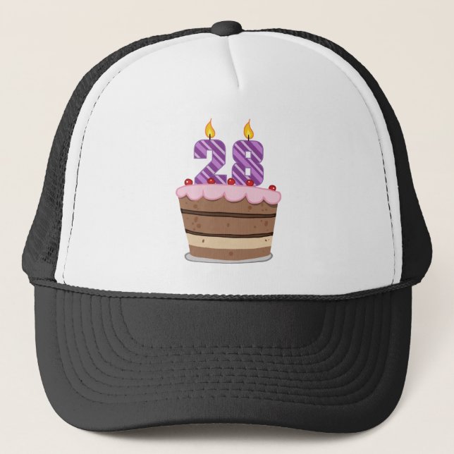 Age 28 on Birthday Cake Trucker Hat (Front)