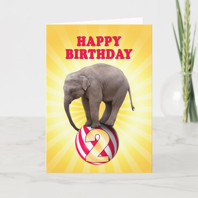 Âge 2, une carte d'anniversaire d'éléphants heureu (Devant)