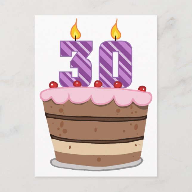 Age 30 on Birthday Cake Postcard (Front)