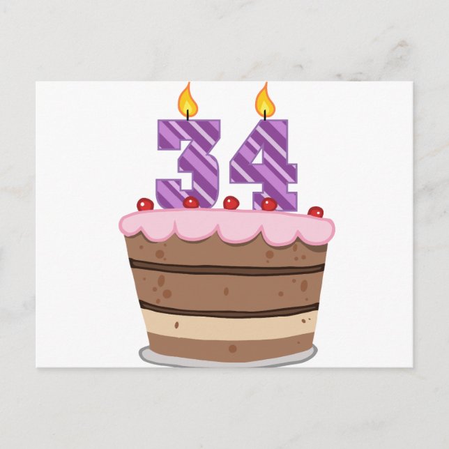 Age 34 on Birthday Cake Postcard (Front)