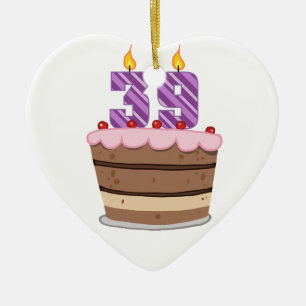 Age 39 on Birthday Cake Ceramic Ornament