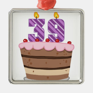 Age 39 on Birthday Cake Metal Ornament