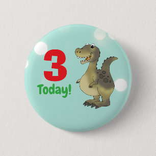 Age 3 Dinosaur Birthday - 3rd Birthday Dino 2 Inch Round Button