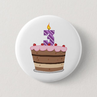 Age 3 on Birthday Cake 2 Inch Round Button
