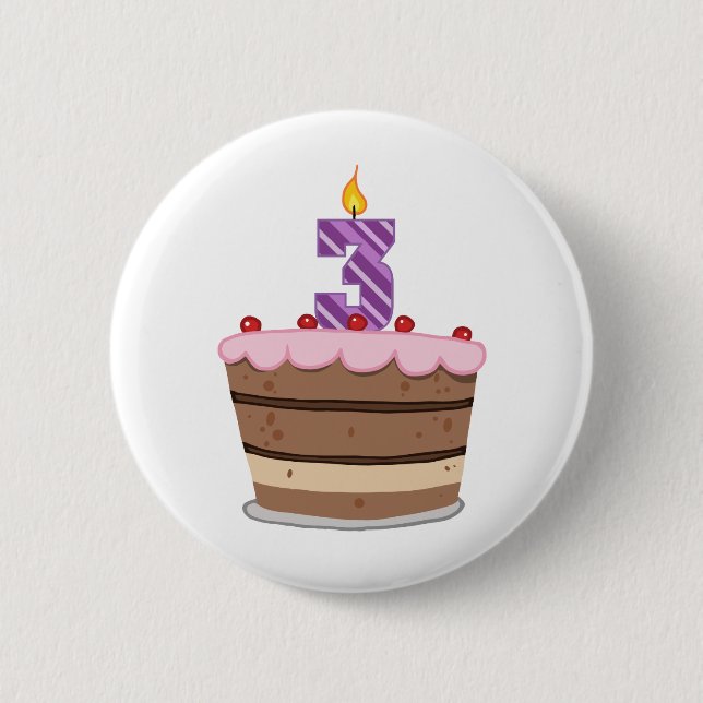 Age 3 on Birthday Cake 2 Inch Round Button (Front)