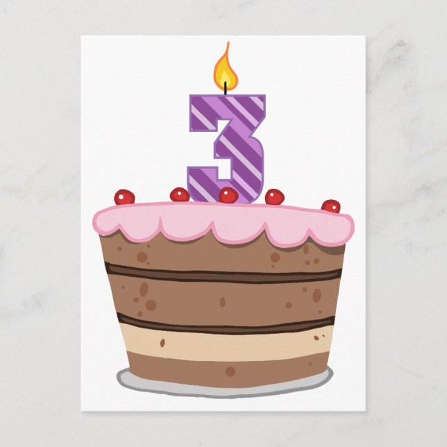 Age 3 on Birthday Cake Postcard (Front)