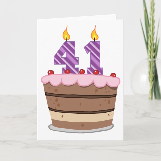 Age 41 on Birthday Cake Card (Front)