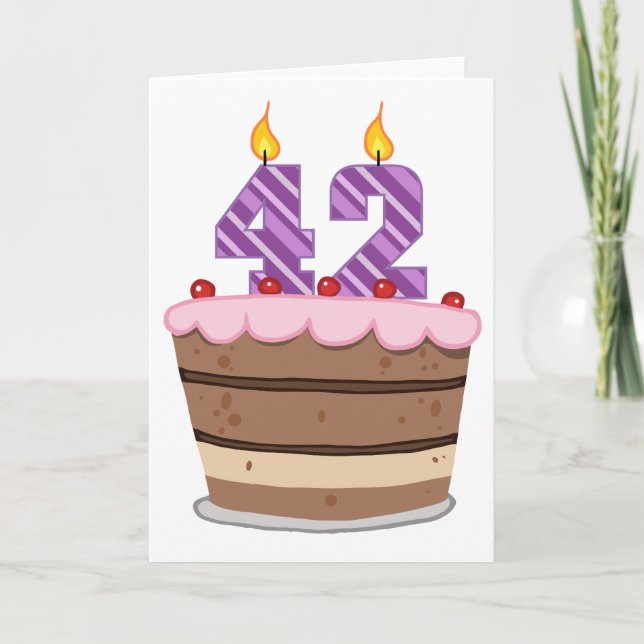 Age 42 on Birthday Cake Card (Front)