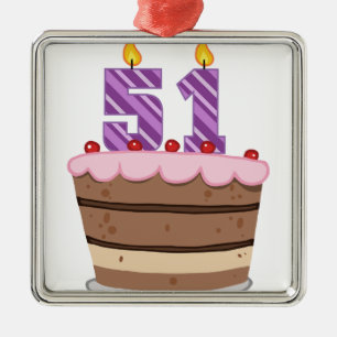 Age 51 on Birthday Cake Metal Ornament