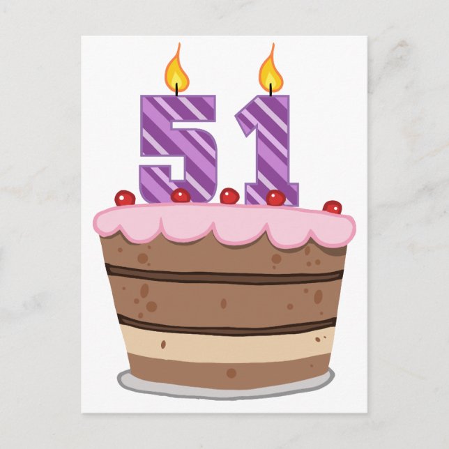 Age 51 on Birthday Cake Postcard (Front)