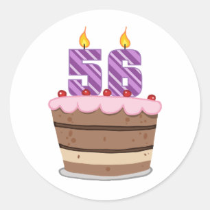 Age 56 on Birthday Cake Classic Round Sticker