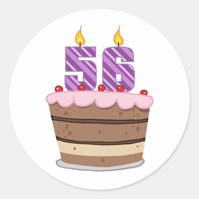 Age 56 on Birthday Cake Classic Round Sticker (Front)