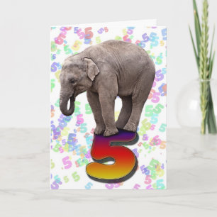 Age 5, a happy elephants birthday card