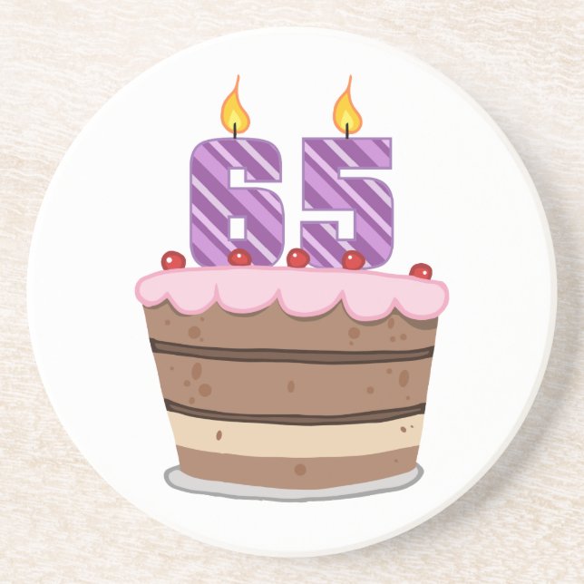 Age 65 on Birthday Cake Coaster (Front)