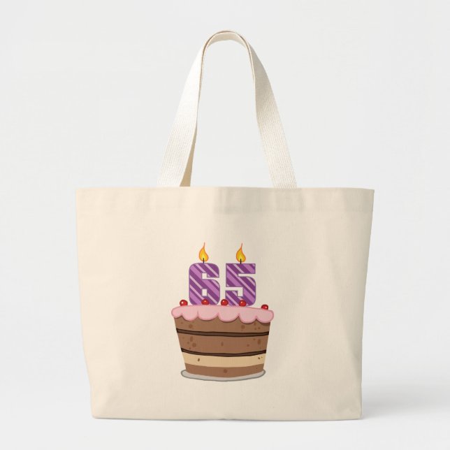 Age 65 on Birthday Cake Large Tote Bag (Front)