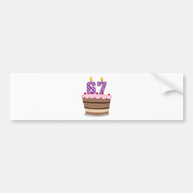 Age 67 on Birthday Cake Bumper Sticker (Front)