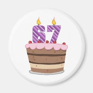 Age 67 on Birthday Cake Magnet