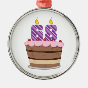 Age 68 on Birthday Cake Metal Ornament