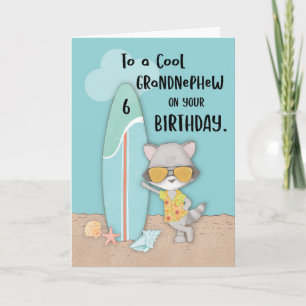 Age 6 Grandnephew Birthday Beach Funny Raccoon Card
