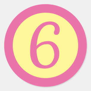 Age 6 Number Customizable Pink Text on Yellow Classic Round Sticker