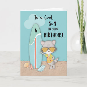 Age 6 Son Birthday Beach Funny Cool Raccoon Card