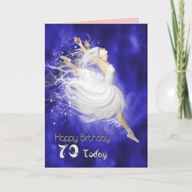 Age 70, leaping ballerina birthday card (Front)