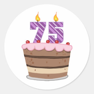 Age 75 on Birthday Cake Classic Round Sticker