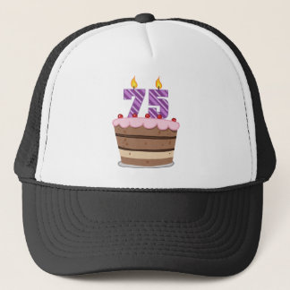 Age 75 on  Birthday Cake Trucker Hat