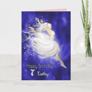 Age 7, leaping ballerina birthday card