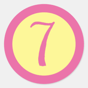 Age 7 Number Customizable Pink Text on Yellow Classic Round Sticker