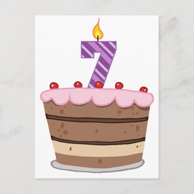 Age 7 on Birthday Cake Postcard (Front)