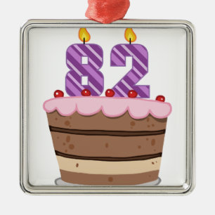 Age 82 on Birthday Cake Metal Ornament