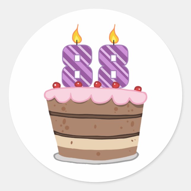 Age 88 on Birthday Cake Classic Round Sticker (Front)