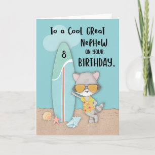 Age 8 Great Nephew Birthday Beach Funny Raccoon Card