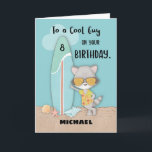Age 8 Guy Birthday Beach Funny Cool Raccoon  Card<br><div class="desc">This cool racoon is ready to get wet and wild on the beach. He is also raring to join in the 8th birthday celebration of a young guy you know. So, if you are looking for that perfect card to gift a guy you know who will be turning eight, then...</div>
