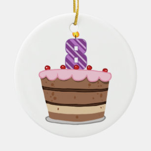 Age 8 on Birthday Cake Ceramic Ornament