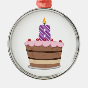Age 8 on Birthday Cake Metal Ornament