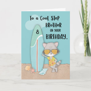 Age 8 Step Brother Birthday Beach Funny Raccoon Card