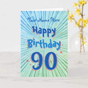 Age 90 Fun 3D Blue Chill editable 90th Birthday Ca Card