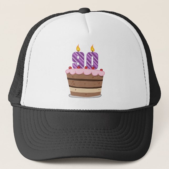 Age 90 on Birthday Cake Trucker Hat (Front)