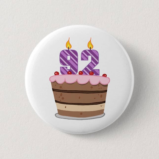 Age 92 on Birthday Cake 2 Inch Round Button (Front)