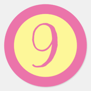 Age 9 Number Customizable Pink Text on Yellow Classic Round Sticker