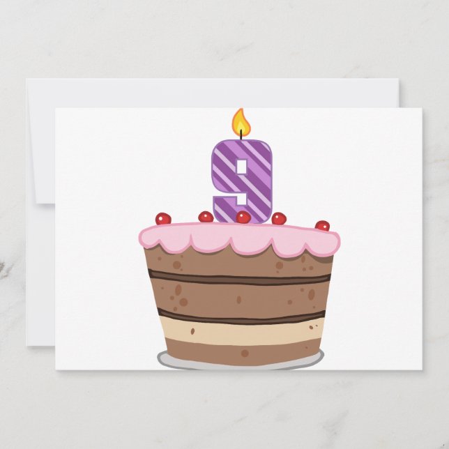 Age 9 on Birthday Cake Card (Front)