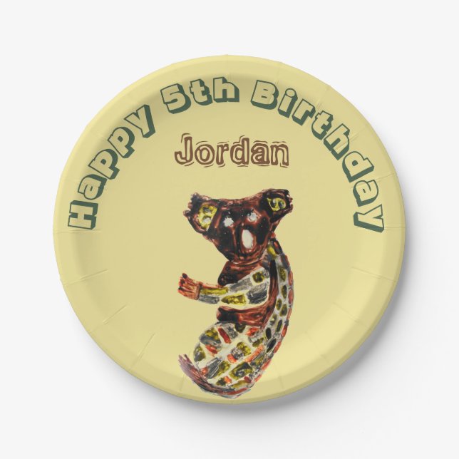 Age Birthday Koala Bear Animal Personalized Paper Plate (Front)