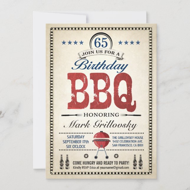 Âge fait sur commande des invitations | de BBQ (Devant)